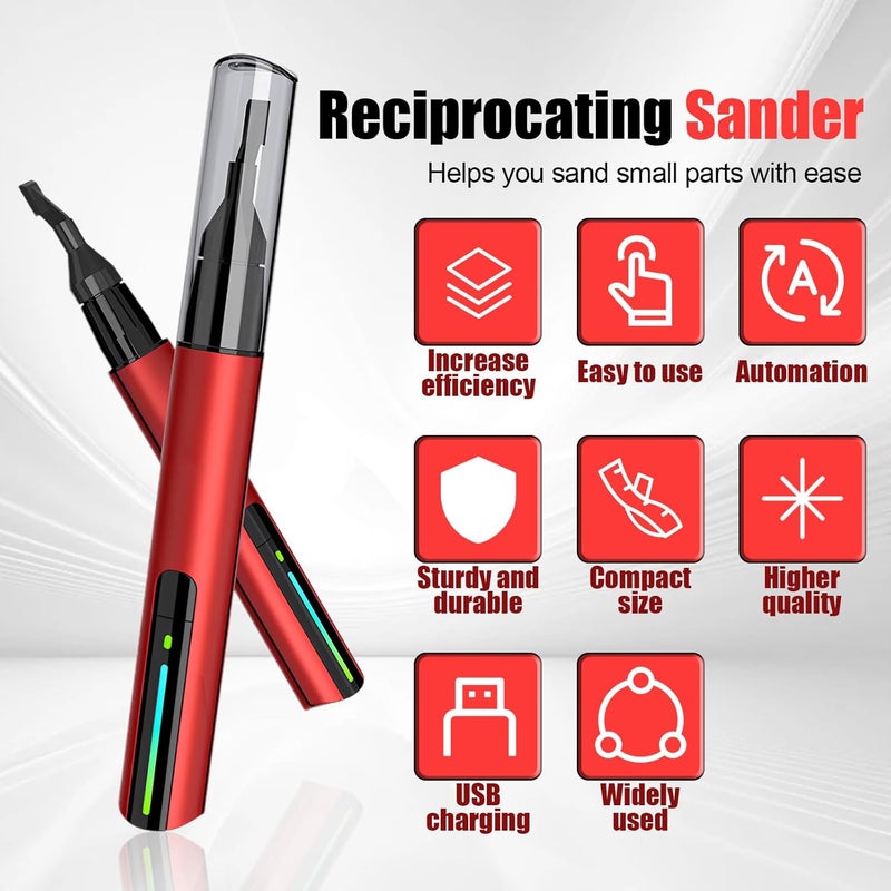 SOEWWEKLAX Reciprocating Sander,USB Quick Charging Electric Sanding Pen,Mini Pen Sander With 8pcs Sanding Head - Image 2